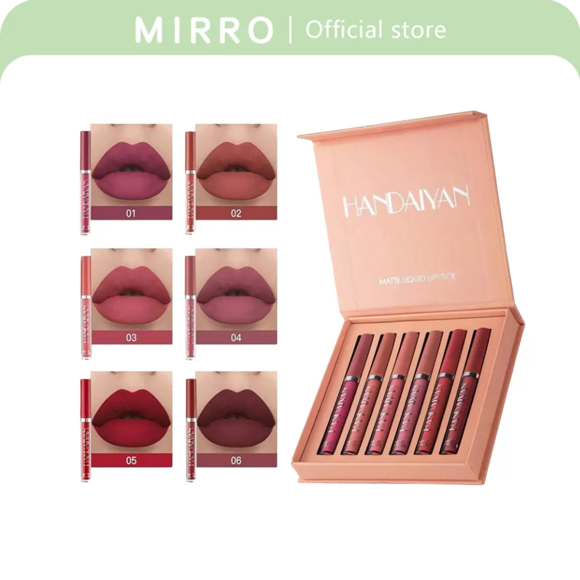 6Pcs Lipstick Makeup Set, Satin Texture Plumping Matte liquid Moisturizing Long-Lasting Wear Non-Stick Cup Not Fade Waterproof Smudge Proof Lip Gloss Suitable for All Occasions Party, Girls and Women Makeup Accessories Glossy Cosmetic Lip Care Moisturizer