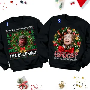 Uncle Lewis And Aunt Bethany Christmas Sweatshirt, Xmas Movie Matching Family Sweatshirt, Couples Ugly Sweater Set, National Lampoon Quote Holiday Pullover, Griswold Family Fan Apparel, Unisex Classic Movie Xmas Gift, The Blessing and Grace Couple Set