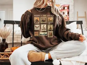 Respect Local Wildlife Sweatshirt, Nature Lover Graphic Crewneck, Protect National Parks Sweatshirt, Animal Lover Cozy Outfit, Vintage Stamp Cereal Girl Style Gift