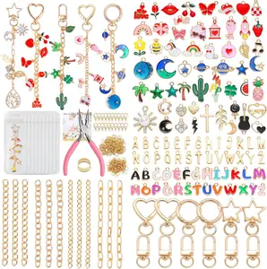 Riwiuue 352Pcs Lip Gloss Keychain Making Kit, DIY Charms Key Chain Making Kit with Bag Charm Supplies, Pendant, Jump Ring, Crab Clip, Pliers, Gift Bag and Tools, Easter Basket Stuffers Gift