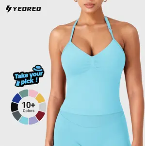 YEOREO SoftHue Women's Longline Halter Tank Top Strappy Backless Adjustable Gym Workout Top Yoga Sports Vest Fitness Activewear