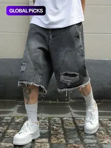 Men's Vintage Distressed cargo shorts, Pocket, Loose-Fit Retro Denim Cargo Pants for Summer, Fashionable, Casual & Durable Design, Menswear, Denim Wash Shorts