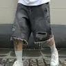 Men's Vintage Distressed cargo shorts, Pocket, multi pocket streetwear Bottoms, Loose-Fit Retro Denim Cargo Pants for Summer, Fashionable, Casual & Durable Design, Menswear, Denim Wash Shorts