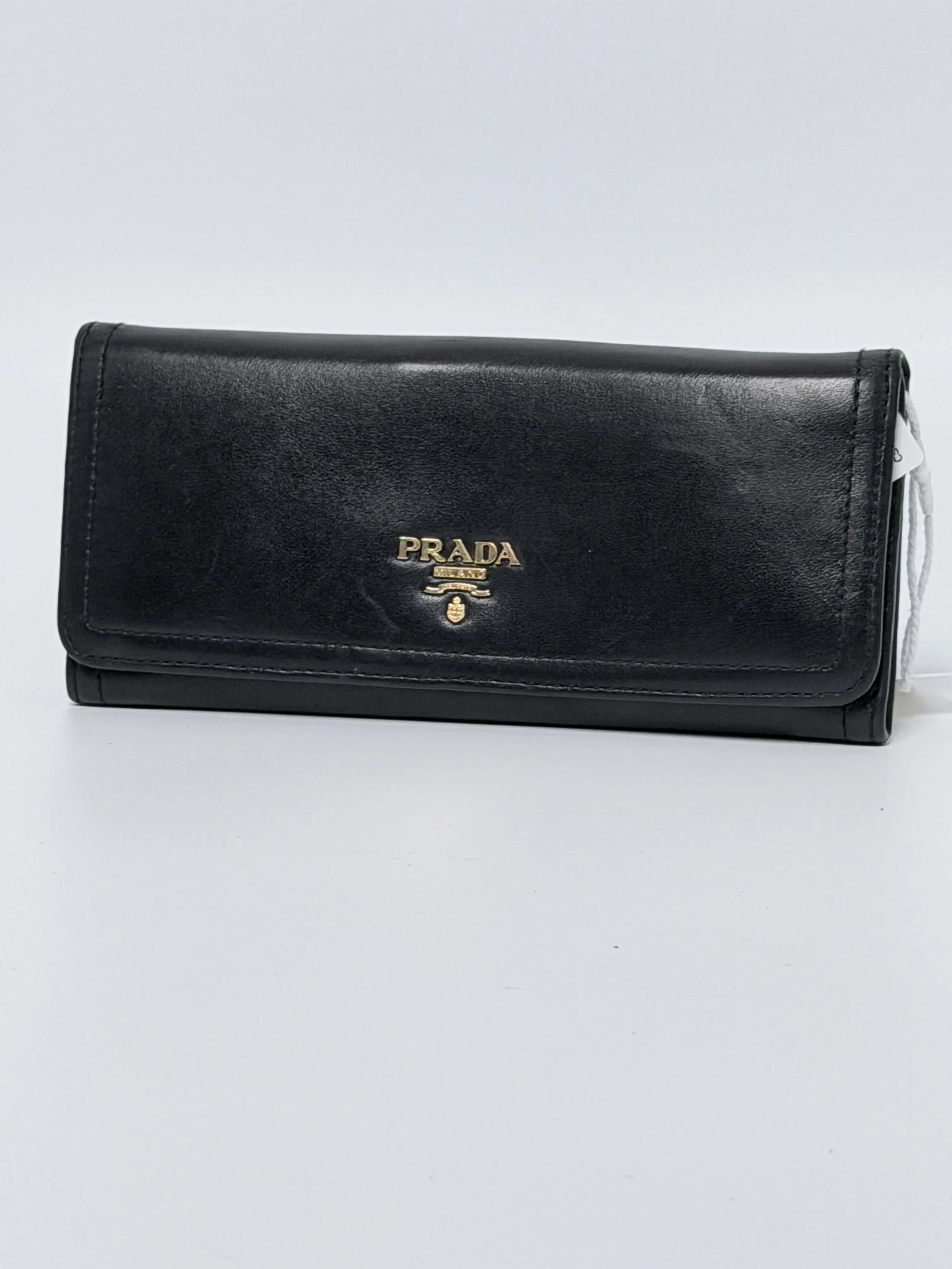 Pre-owned PRADA Leather Wallet authentic black long PR39FEI