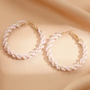 Elegant and Luxurious Circle Pearl Earrings with Unique Design, Beaded Wrap-around Hoop Earrings for Women