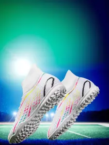 Women's High Top Lace Up Football Shoes, Colorful Broken Nails TF Outdoor Sports Competition Professional Training Shoes, Football Cleats for All Seasons