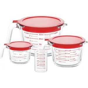 4 count Glass Measuring Cups Set, 5 Oz, 1-Cup, 2-Cup, 4-Cup Liquid Measuring Cups with  for Kitchen, Freezer and Microwave Safe