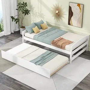 Dreamzon Twin Size Platform Bed with Twin Size Trundle, White