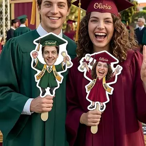 Personalized Graduation Fans with Photo 2026, Custom Cutout Big Head Stick Graduation with Wooden Handle, Class of 2026 Head Fans, Custom Grad Fans on a Stick, Graduation Faces on a Stick #2