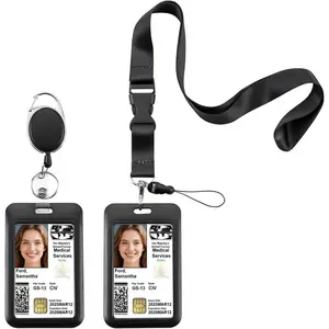 2PCS PIV Card Holder-1 Retratable Reel PIV Card Bage and 1 Lanyard PIV Card Case,Black