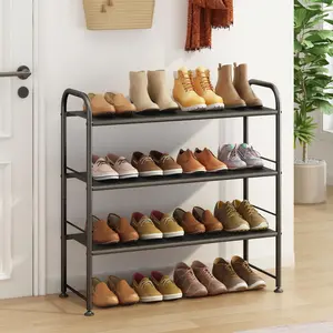 LINZINAR 3-Tier Shoe Rack for Closet Entryway Holds Up to 16 Pairs Adjustable Feet Rust-Resistant Metal Footwear Organization Solution 28.1W x 11.8D x 31.5H Compact Design Durable Construction