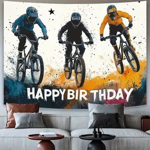 1pc Mountain Biking Scene Party Banner - Vibrant Print, Durable Polyester, No Power Required, Indoor/Outdoor Birthday Decorations, Dynamic Action Backdrop