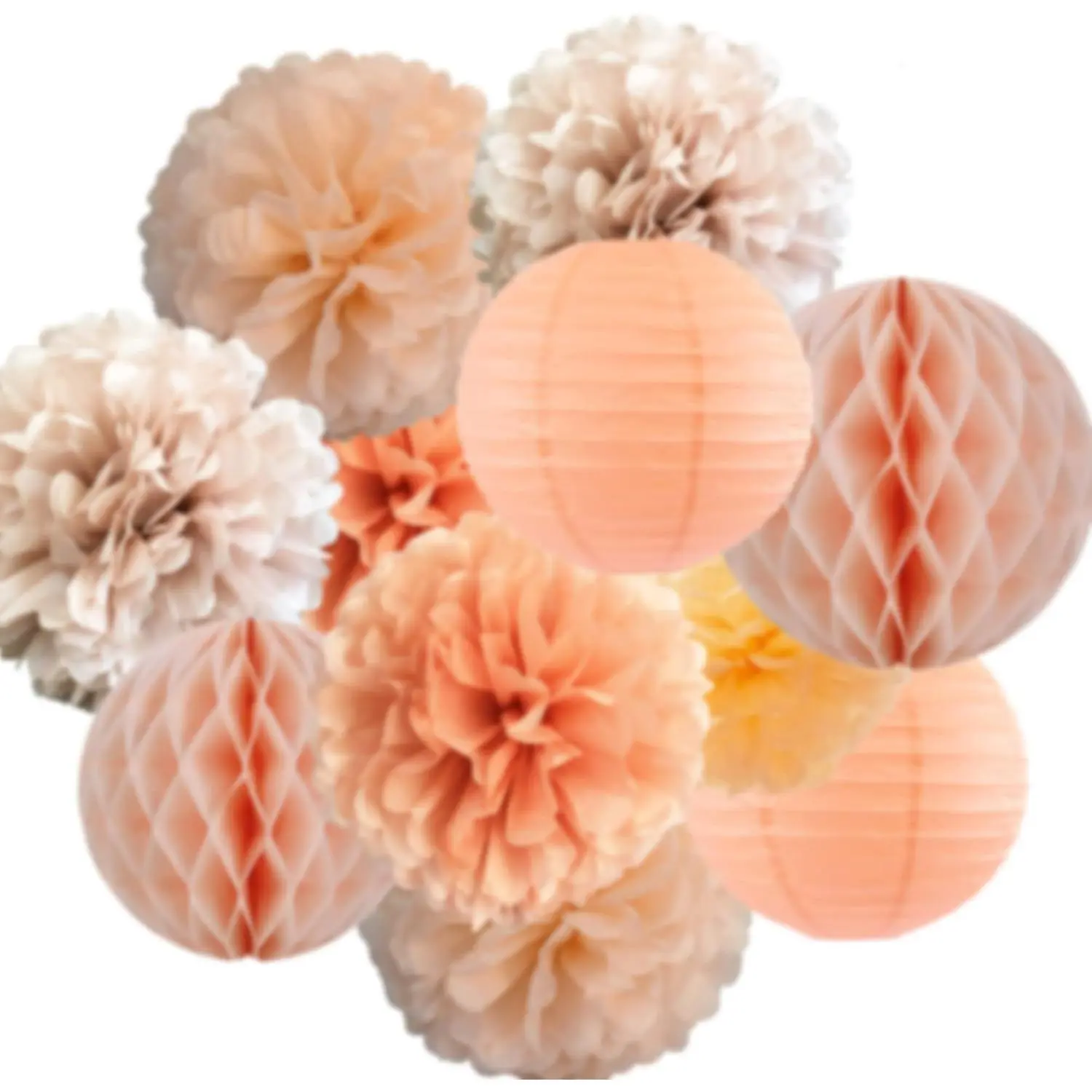 Pastel orange Color Hanging Decorations -Tissue Paper Flower PomPoms and lantern for Bridal  Shower Bachelorette Birthday Party Decor (Peach + Orange)