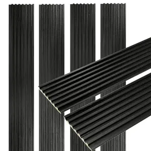 Black 7 Grid Slat Wood Wall Panels  - 94.5" - 106" Long x 5 3/4" Width