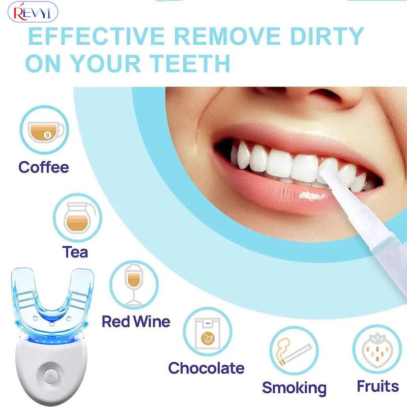 REVYI LED Teeth Whitening Kit with 5x3ml Carbamide Peroxide Gel | Enamel-Safe Whitening Light | Professional Results at Home | Perfect Gift for Parents Him Her Oral Silicone