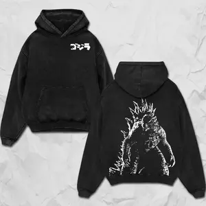 Retro Godzilla King of the Monsters Double Printed Unisex Oversize Acid Washed Cotton Hoodie, Sweatshirt, Tee - Godzilla TV Series Movie Graphic Design Unisex Top Streetwear Clothes