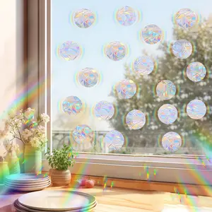 2set/48pcs Summer New Colorful Round Ball Window Stickers, Non-Glue Static Cling Mirror Effect, Home Decor Anti-Collision Bird Prevention