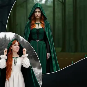 Velvet Cloak Christmas Hooded Cape Queen Party Cosplay Robe Costume, Role Play, Vintage Style, Holiday Parties, Theme Events