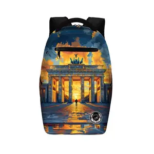 Queen WOHD Art Print Backpack: Sunset at Brandenburg Gate - Stylish & Unique Travel Daypack for Men and Women