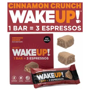 WAKE UP! Caffeinated Cinnamon Crunch Protein Bars - Gluten Free, Vegetarian, 350mg Caffeine (1 Bar = 3 Espressos) - Boosts Focus and Clarity - Kosher Ingredients - 6 Pack