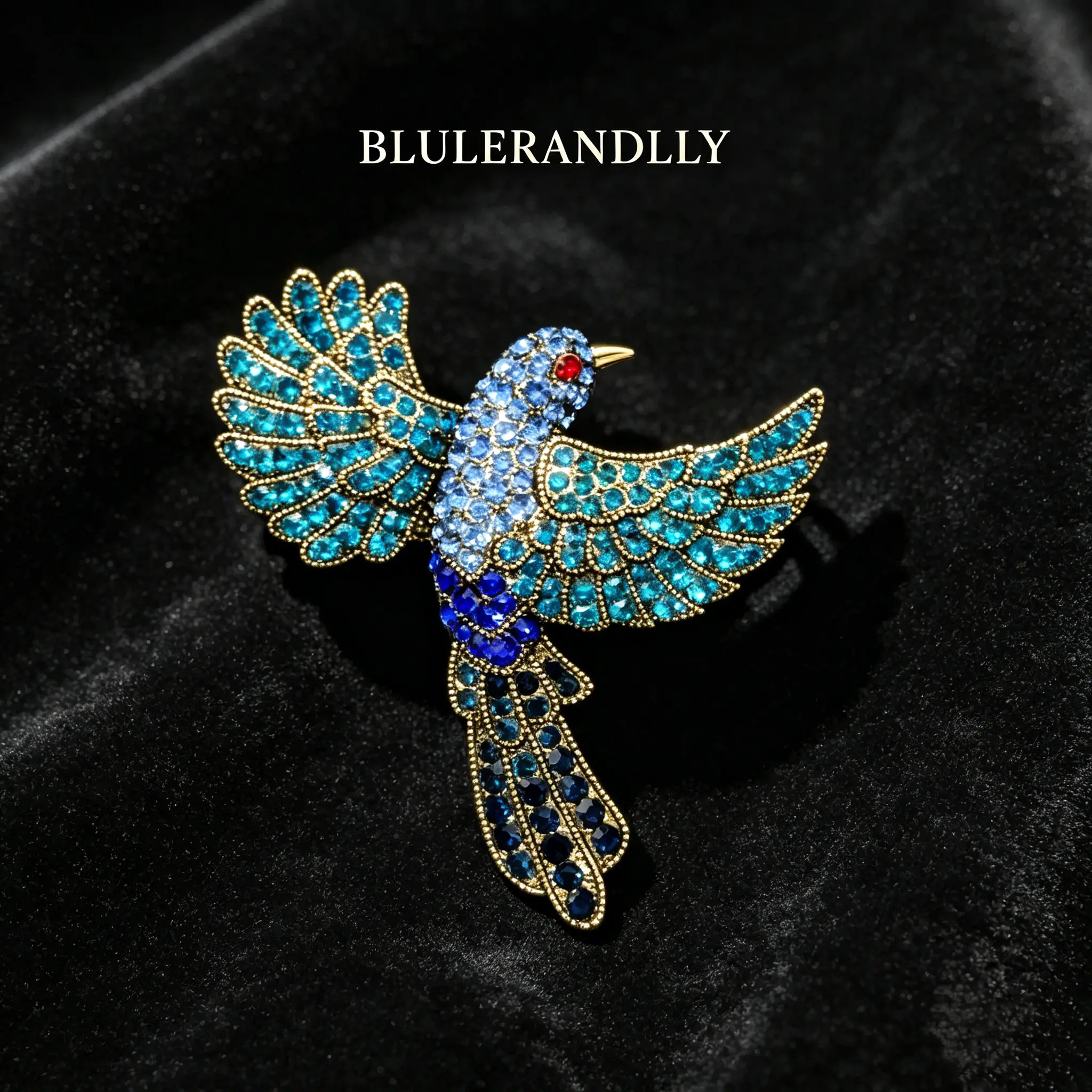 Gradient Blue Phoenix Bird Cubic Zirconia Brooch