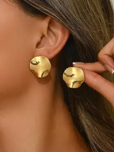 1 Pair Minimalist Elegant Hammered Asymmetric Round Earrings, Suitable For Women's Daily Wear Or As Gifts For Friends, Versatile Earrings