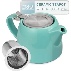 Ceramic Teapot with Tea Infuser – Small Tea Pot for Loose Leaf Tea – 550ml / 18.6 Oz Non-Stove Porcelain Teapot for 2 Cups with Tea Strainer (Turquoise)