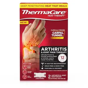 ThermaCare Arthritis Heat Wraps - 8-Hour Therapeutic Heat for Hands Wrists & Knees - Flexible Discreet Portable - Drug-Free Pain Relief - 2-Count