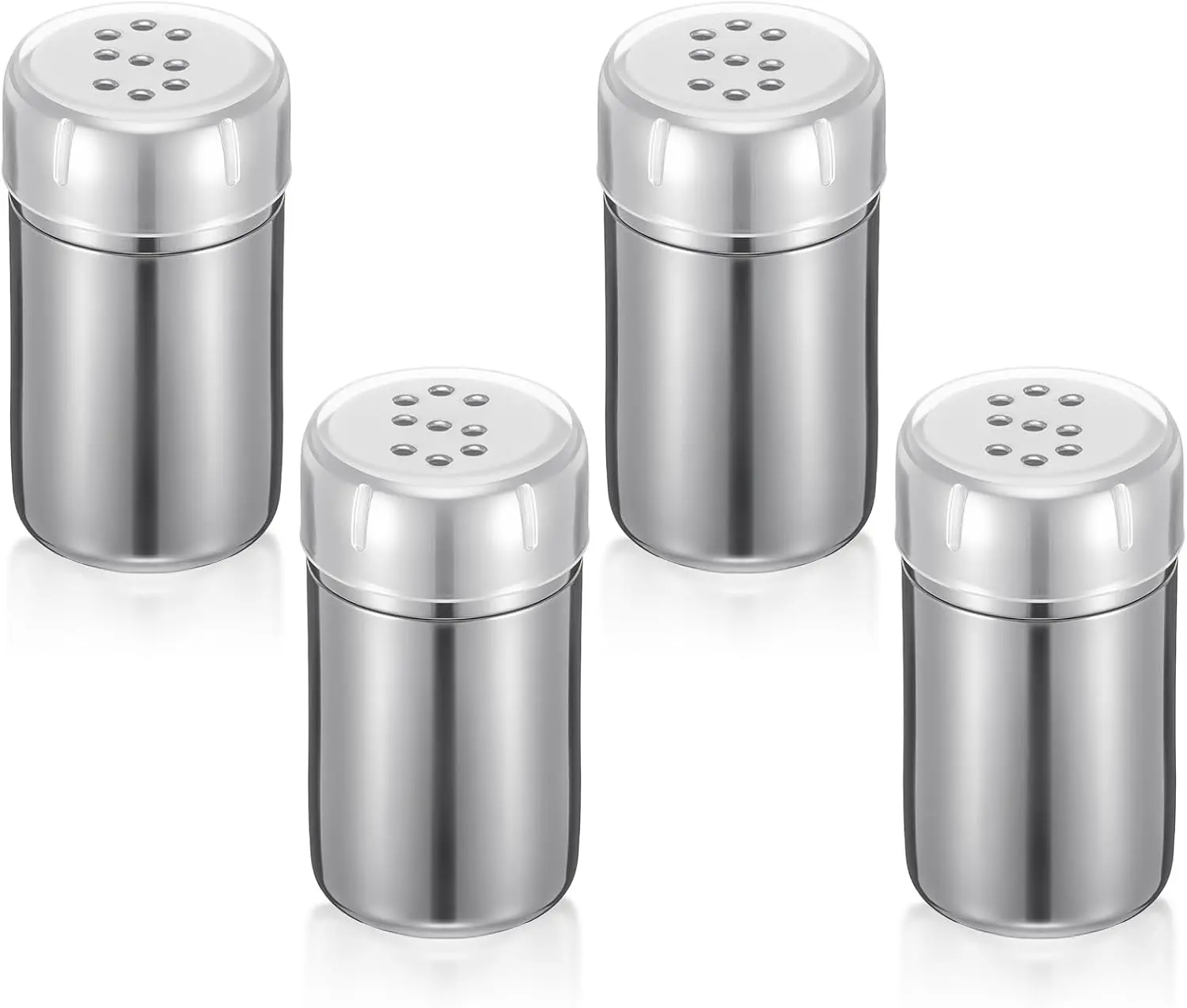 4-Pack Mini Stainless Steel Salt and Pepper Shakers with Lid Seasoning Dredge Shaker, Portable Spice Containers for Travel, Camping, Lunch Box, Leak-Proof (1.9”h X 0.98”w)