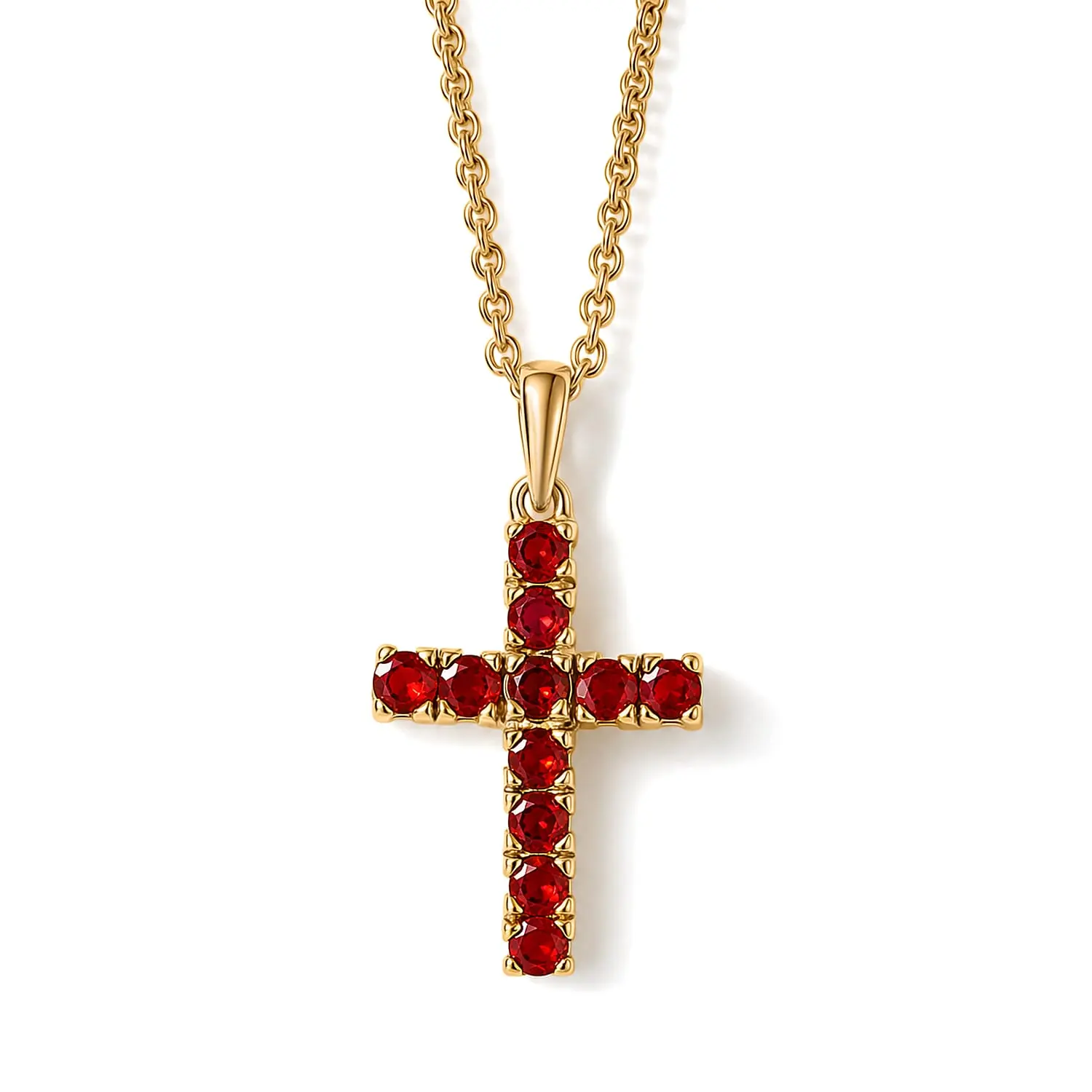 D'Joy Mexican Cherry Fire Opal Cross Pendant in 18K Vermeil Yellow Gold Over Sterling Silver with ION Plated Yellow Gold Stainless Steel Necklace (20 Inches) 0.50 ctw