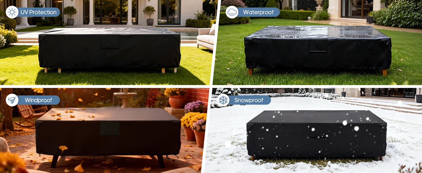 Patio Furniture Cover for Outdoor Dining Set, Waterproof 600D Heavy Duty Table & Chair Cover for Rectangular/Oval Patio Table with 6-8 Chairs, Windproof All-Weather Protection for Backyard, Garden, Deck & Porch Patio Furniture Cover for Outdoor Dining Set, Waterproof 600D Heavy Duty Table & Chair Cover for Rectangular/Oval Patio Table with 6-8 Chairs, Windproof All-Weather Protection for Backyard, Garden, Deck & Porch