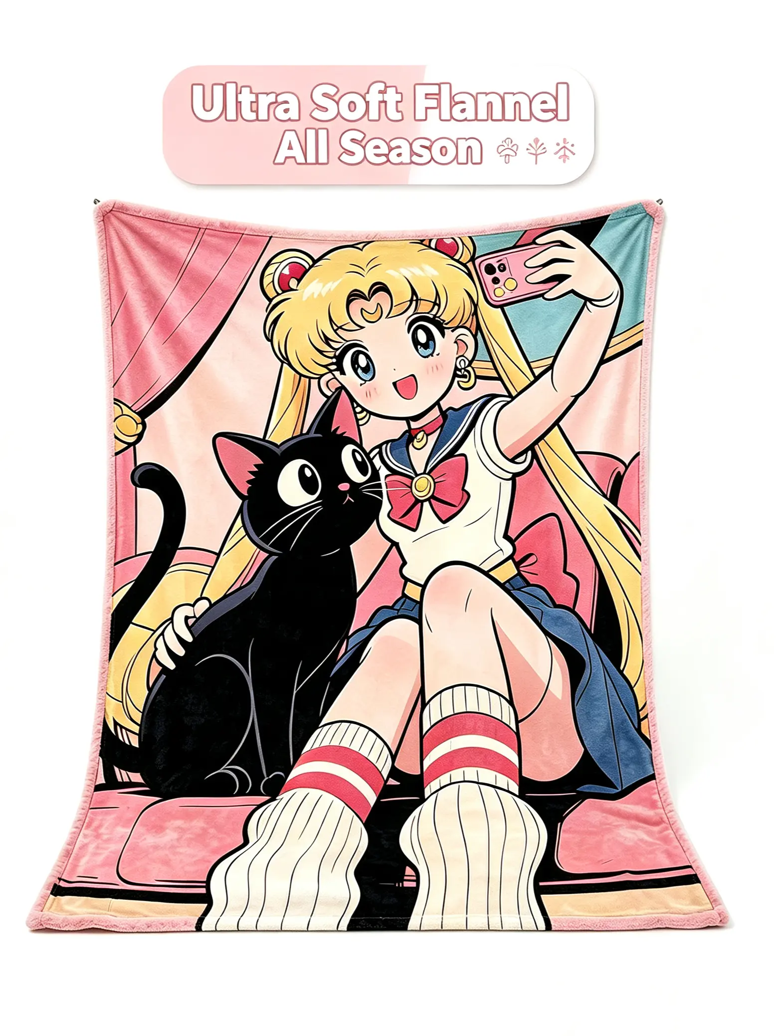 Modern Retro Hand-Drawn Anime Print Flannel Blend Throw Blanket - Soft, Cozy, Fading-Proof, Artistic Look All-Season Plush Blanket, Unique Vintage Illustration Indoors-Outdoors Home Decor Gift For Teens