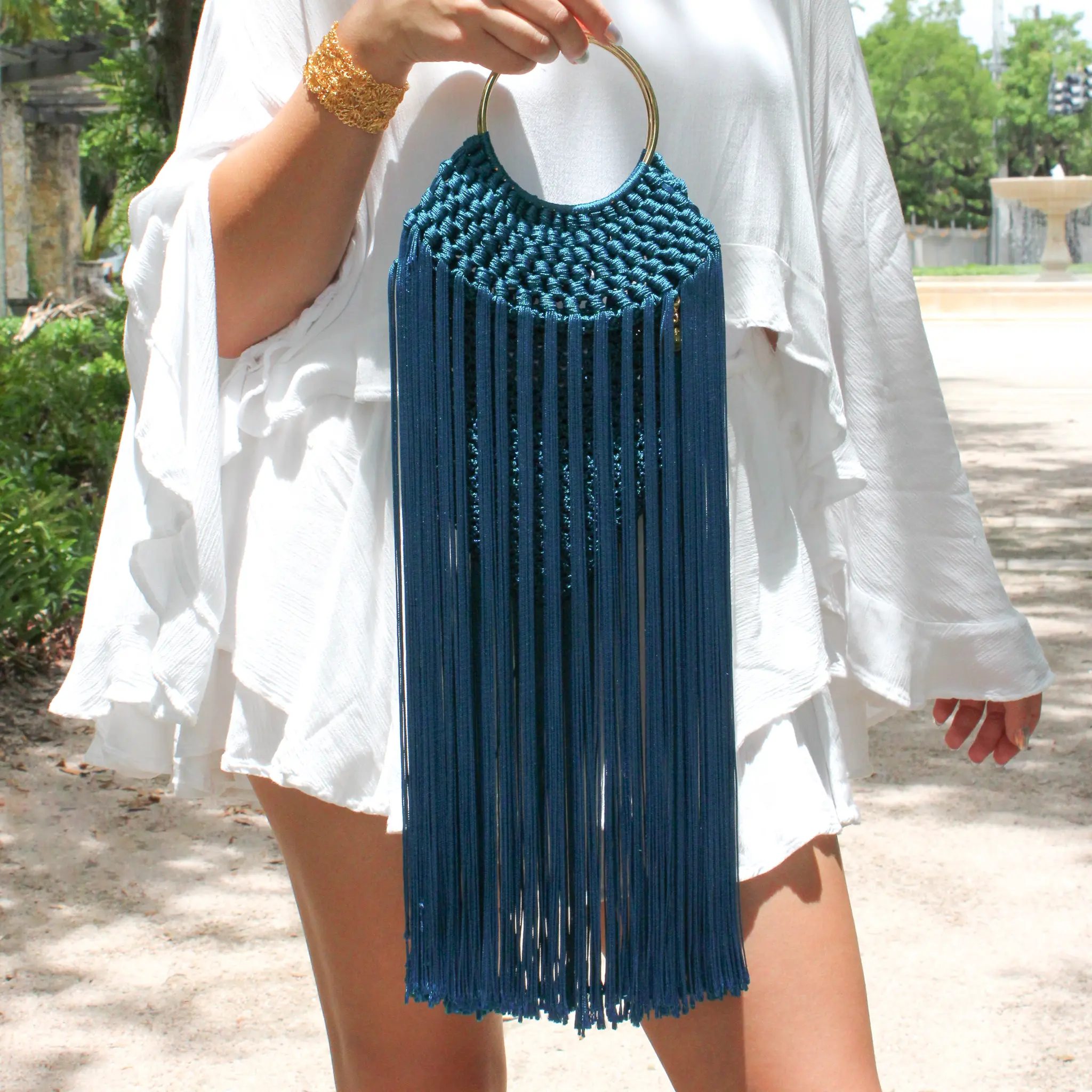 Crochet Tiffany Bag - Women's Elegant Handmade Silk Fringed Handbag