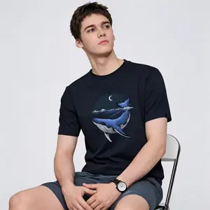 Surreal Blue Whale & Starry Night T-Shirt for Men - Unique Ocean Art Graphic Tee - Dreamy Marine Life Print Short Sleeve Top
