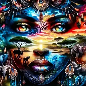 5D DIY Round Diamond Painting Kit, Animal Scene Mosaic Art Canvas, Home Wall Decor, Perfect Gift for Valentine's Day, Ramadan, Christmas