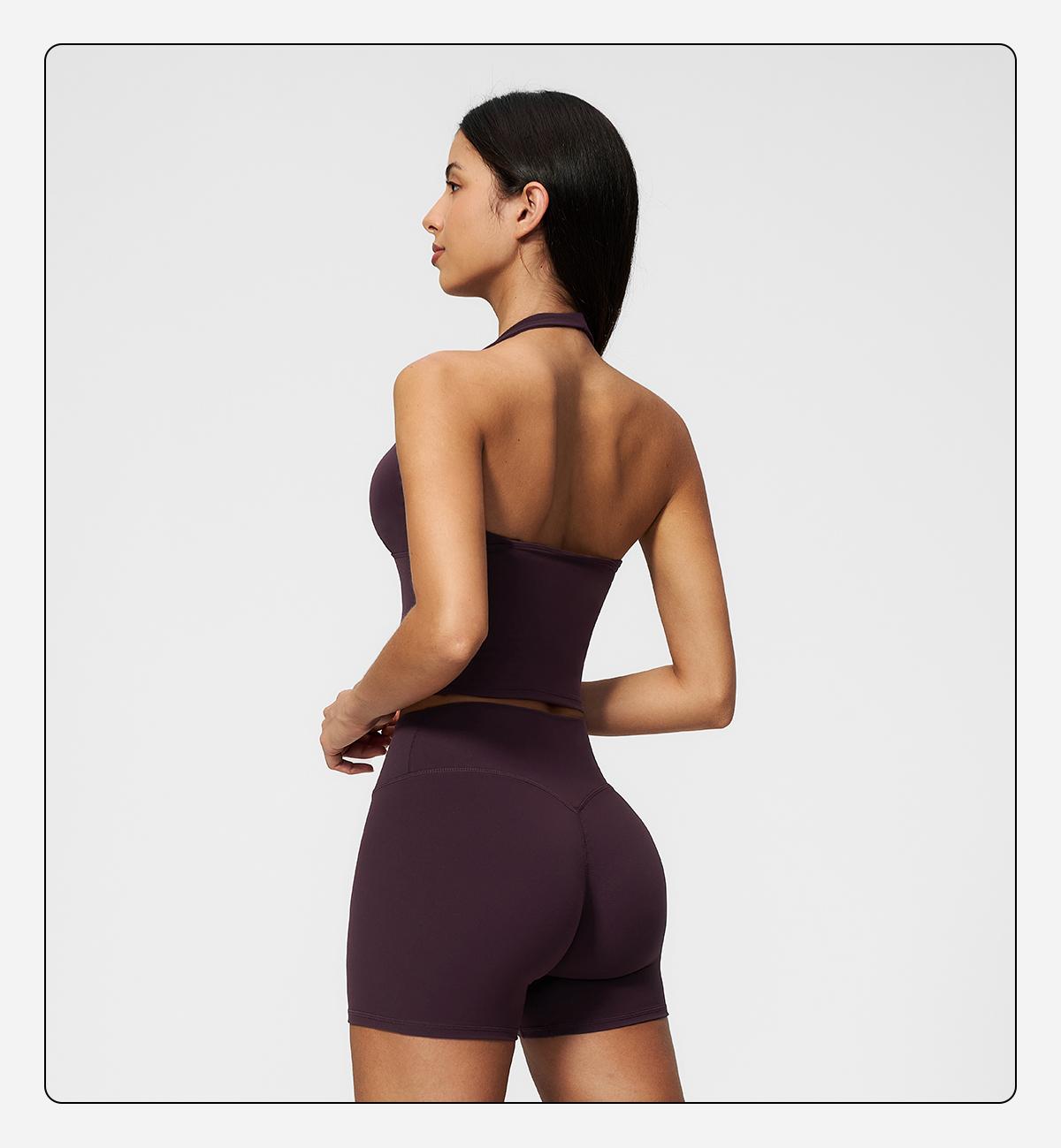 MFVIM Women’s V-Neck Halter Long Yoga Set — Back-Enhancing Waist-Defining Tank Top & High-Waisted Butt-Lifting Sports Shorts, Two-Piece Set,back to school,back to school haul