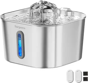 Cat Water Fountain Stainless Steel：74oz/2.2L Water Fountains for Cats Indoor, Cat Fountains for Drinking, Ultra-Quiet, Water Level Window, Pet Water Fountain - 2 Filters + 2 Sponges