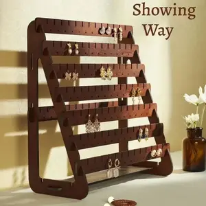 7 Layer Walnut Color Earring Storage Rack, Simple High-End Desktop Organizer, Ear Stud Display Stand, Women's Home Jewelry Holder