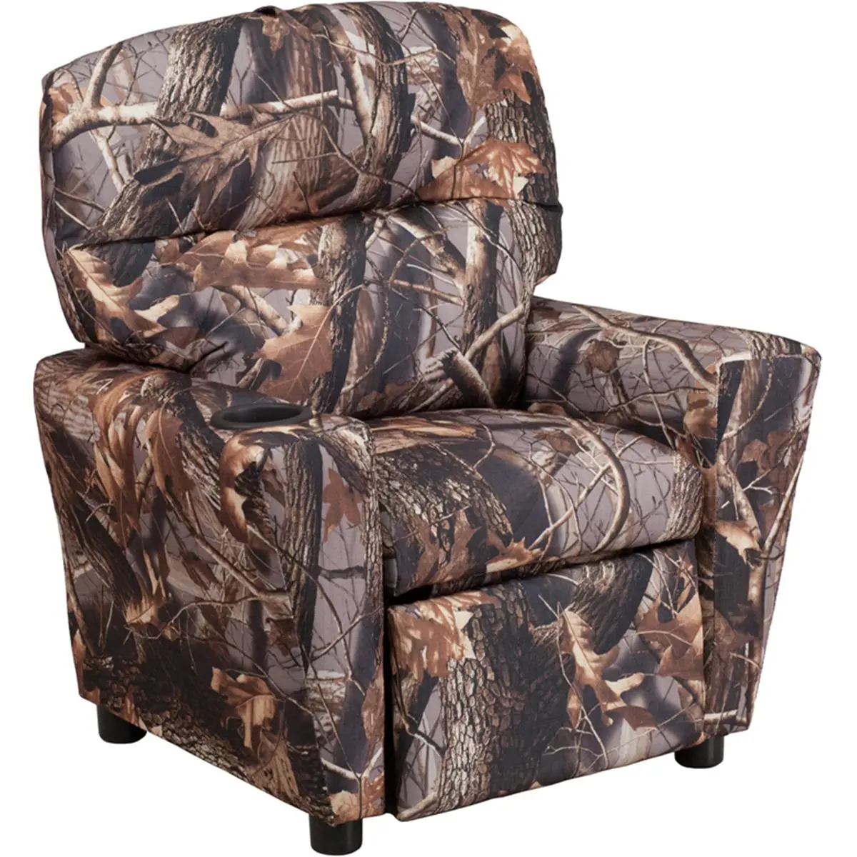 212 MAIN Kids' Contemporary Camouflaged Fabric Recliner - Indoor Furniture Chair with Integrated Headrest, Plush Arms, Cup Holders