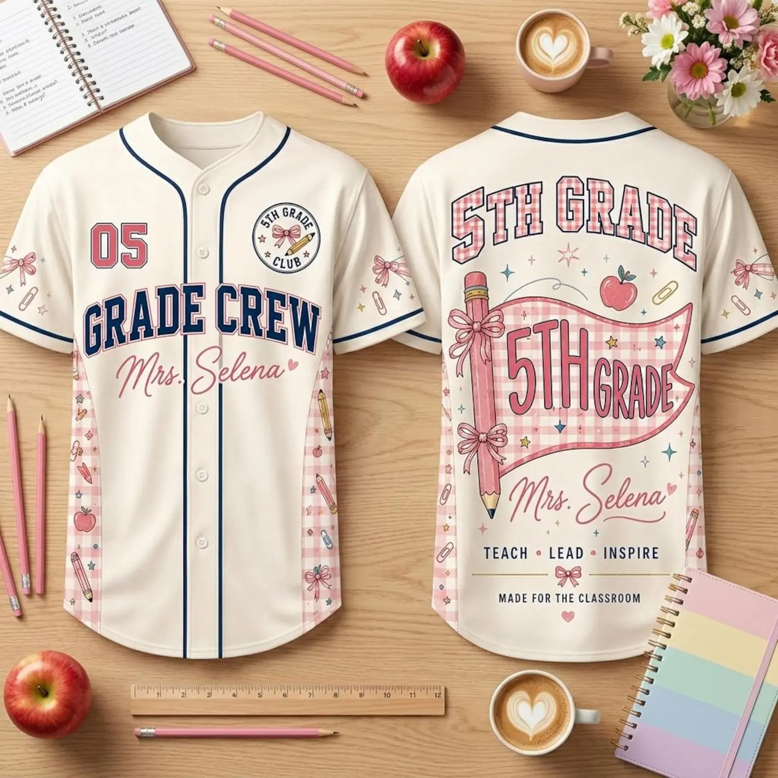 Teacher Team Baseball Jersey, Personalized Name Grade Shirt, Retro School Staff Uniform, Back to School Educator Outfit, Teacher Gift for Women