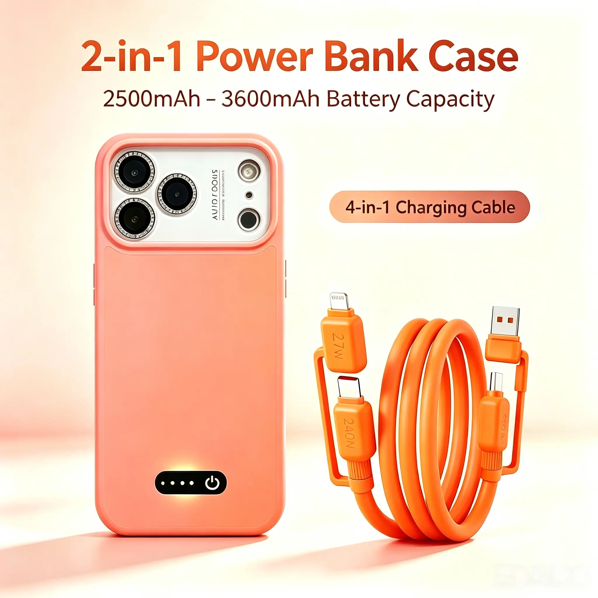 2-in-1 Emergency Backup Battery Case for iPhone - Ultra-Thin, Ultra-Light, Shockproof Portable Charger Power Bank Protective Phone Cover Metal Phone Charging Power Bank Charging