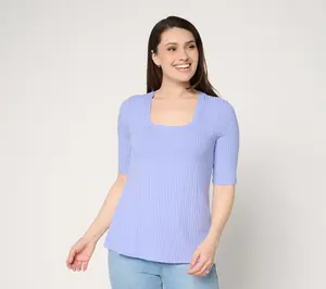 Anybody Radiant Rib Knit Square Neck Top with Support System