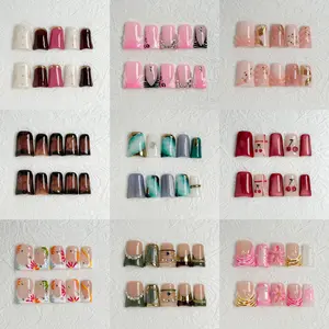 Nailluna Duck Nail Collection Short Wide Duck Shape Press-On Nails Trendy Acrylic Fake Nails Handmade High Quality 10 Pcs Reusable Nail Art Charm, High Quality Finish, Press On Nail Sets