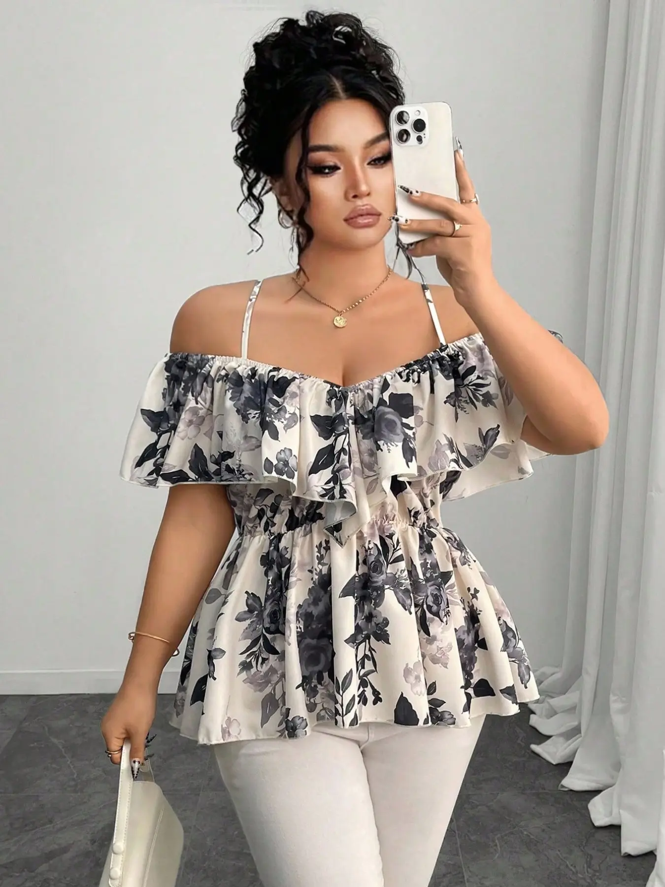 Elegant Chic Casual Ruffle Halter Top, A-Line Hem Blouse for Spring & Summer, Plus Size Fashion Shirt for Women