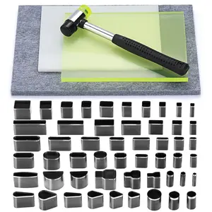 52 Shape Style Leather Hole Punch Tool, Leather Punch Mat, 3 Pcs Craft Punching Pad with Nylon Hammer and Sound Absorbing Pad for DIY Crafts