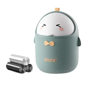zhengwanhh09j Cute Green Mini Desktop Trash Can with Lid & 90 Trash Bags, Small Plastic Countertop Garbage Bin for Home, Kitchen, Office & Kids Bedroom