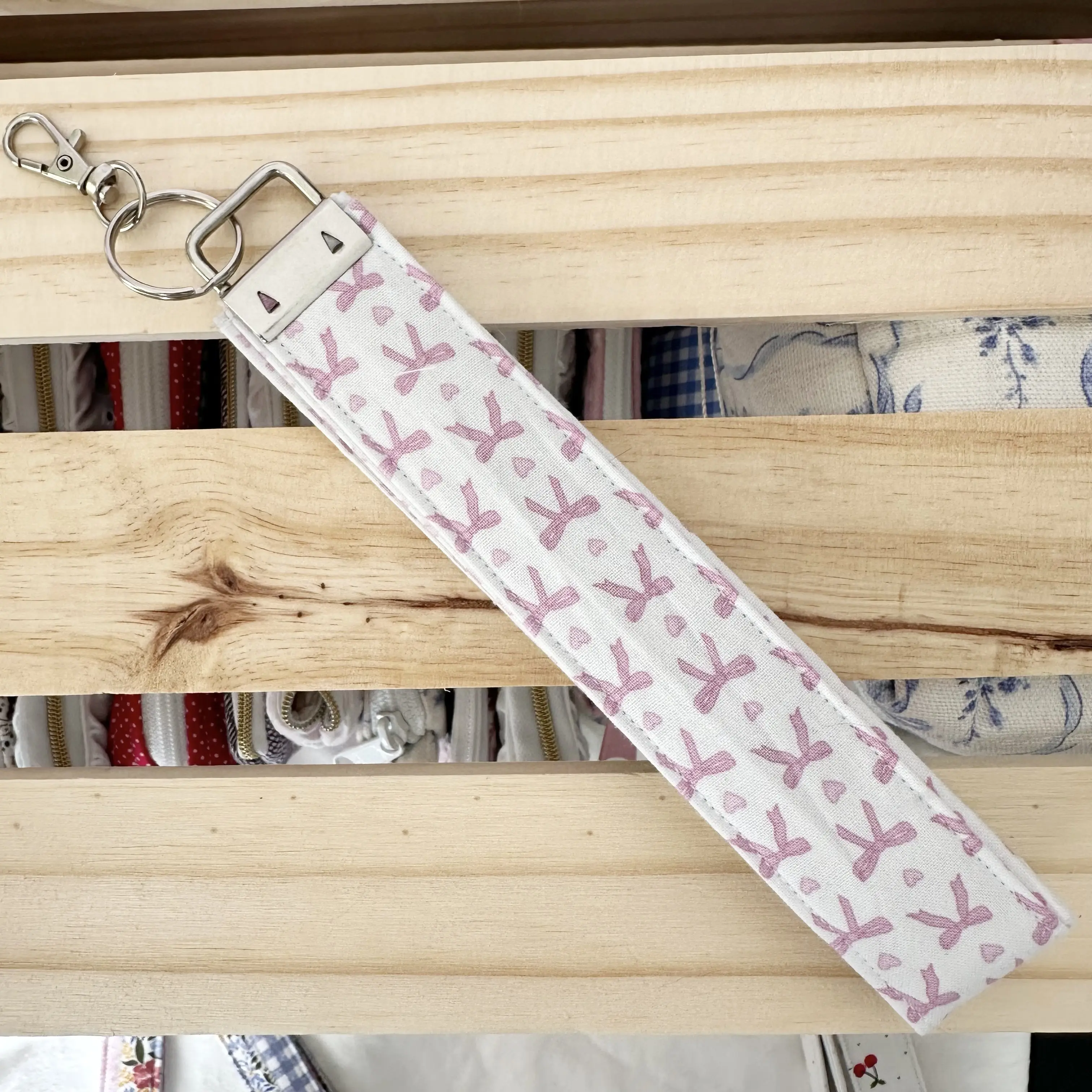 Pink Bows Print Handmade Wristlet Keychain