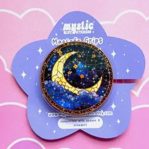 Stained Glass Moon MagSafe Grip Celestial Crescent Night Sky Phone Holder Mosaic Art Galaxy Aesthetic Cute Witchy Gift for Astrology Lovers