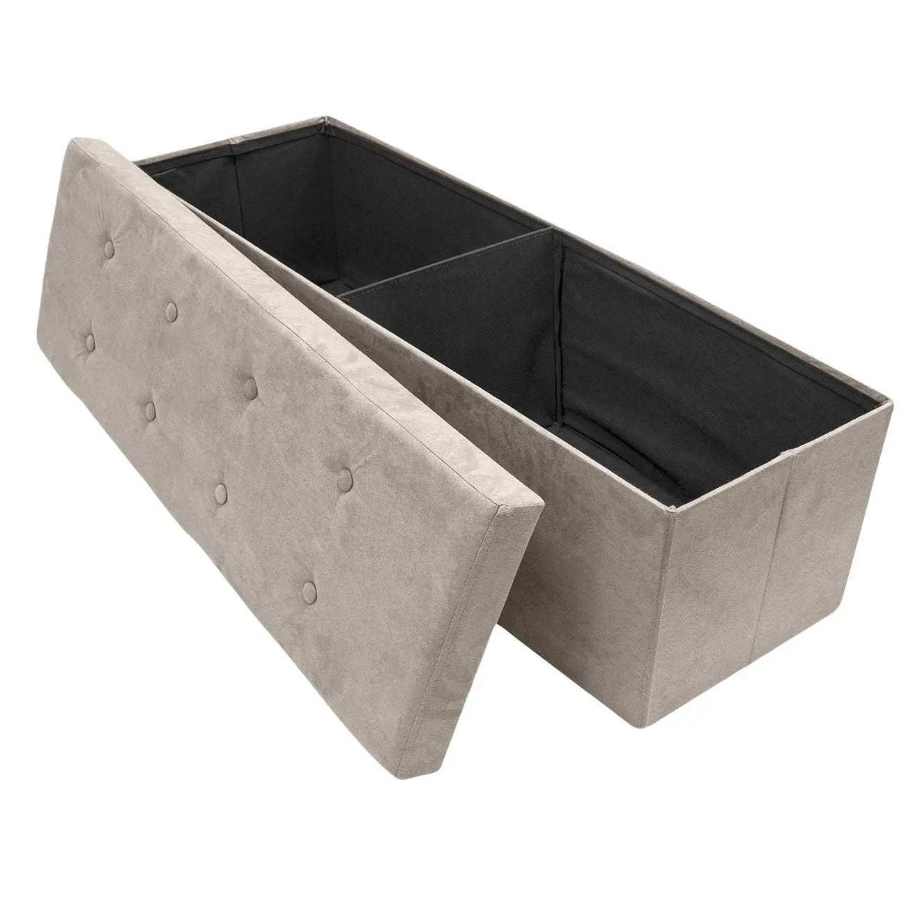 Sorbus Large Rectangular Classic Armless Backless Faux Suede 2-Seat Storage Bench - Cushioned Padding, Button-Tufting Details, Foldable, Fully Assembled, Clothes Organiser, Bedroom Furniture, 43” L x 15” W x 15” H