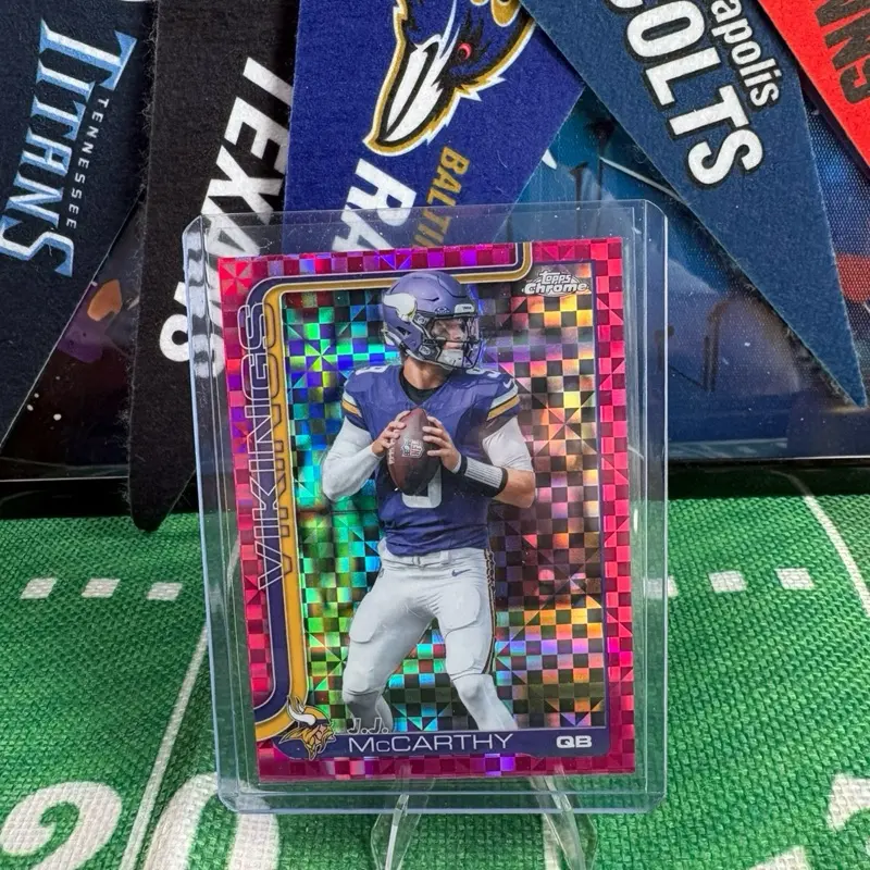 Topps Chrome Football JJ McCarthy Pink Geometric Refractor Trading Card